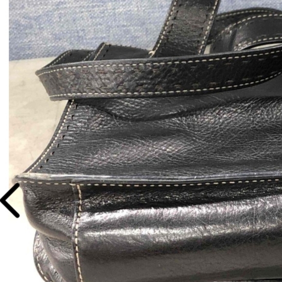 Vintage Fossil Black Leather Shoulder Double Handles HandBag Purse - Picture 2 of 8